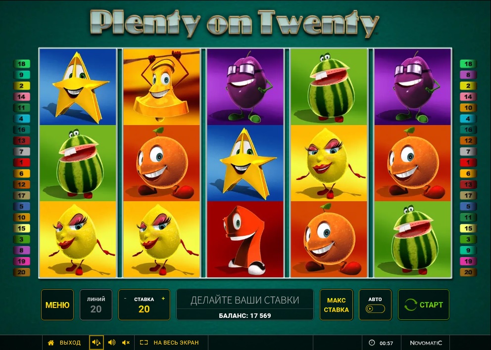 Дизайн слота Plenty on Twenty