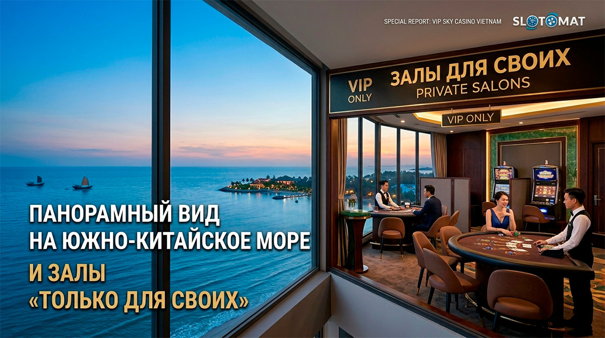 Интерьер VIP-зала baccarat в Sky Casino с панорамным видом на побережье Вьетнама