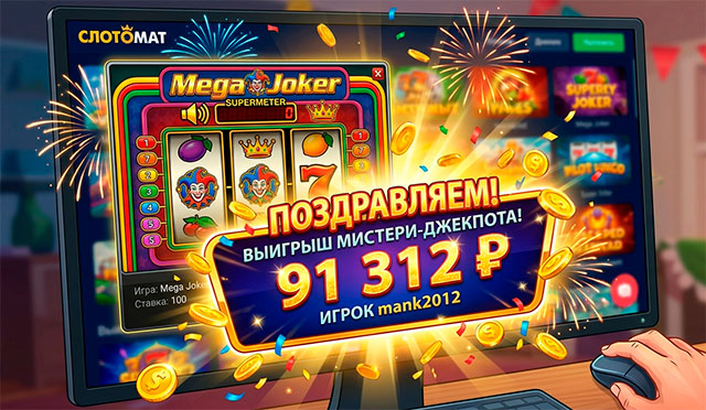 Выигрыш джекпота в игровом автомате Mega Joker